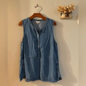 J. Jill Blue Sleeveless Button-Up Denim Blouse